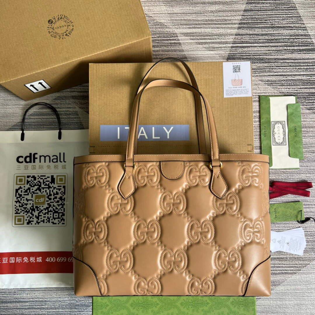 Gucci 631685 GG matelassé leather medium tote Bag Beige