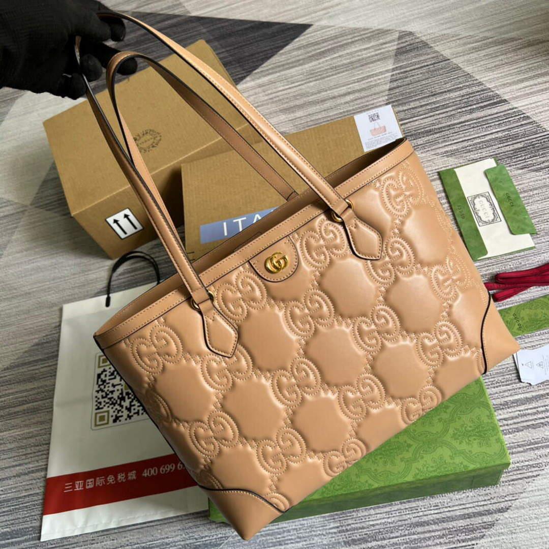 Gucci 631685 GG matelassé leather medium tote Bag Beige