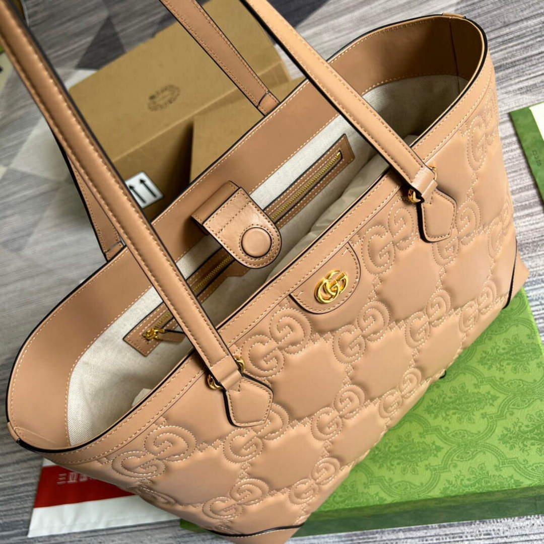 Gucci 631685 GG matelassé leather medium tote Bag Beige