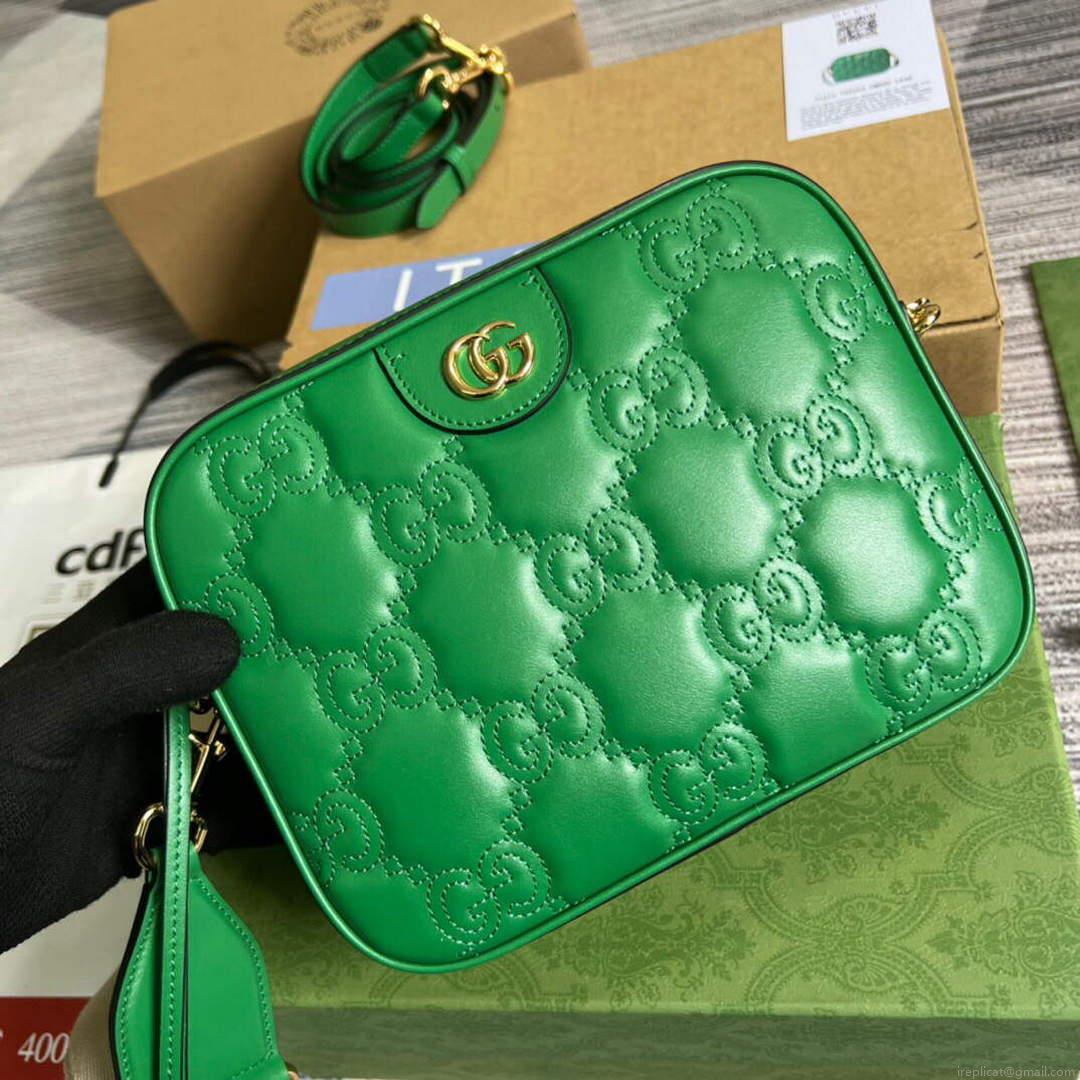 Gucci 702234 GG Matelassé Leather Shoulder Handbag Bright green