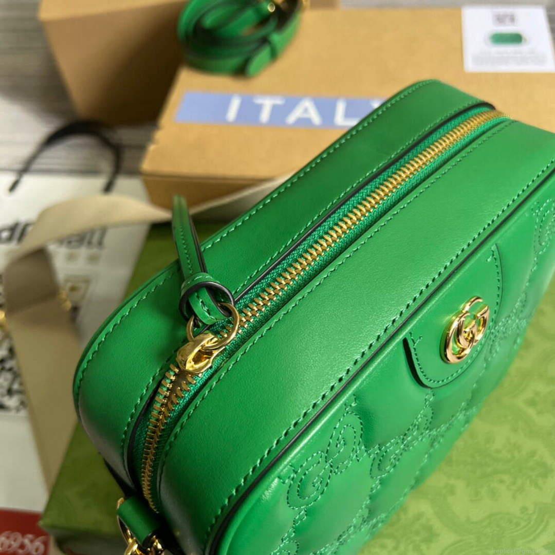 Gucci 702234 GG Matelassé Leather Shoulder Handbag Bright green