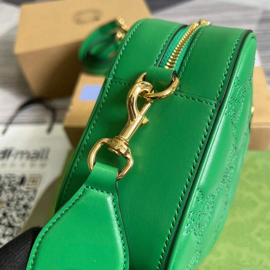 Gucci 702234 GG Matelassé Leather Shoulder Handbag Bright green