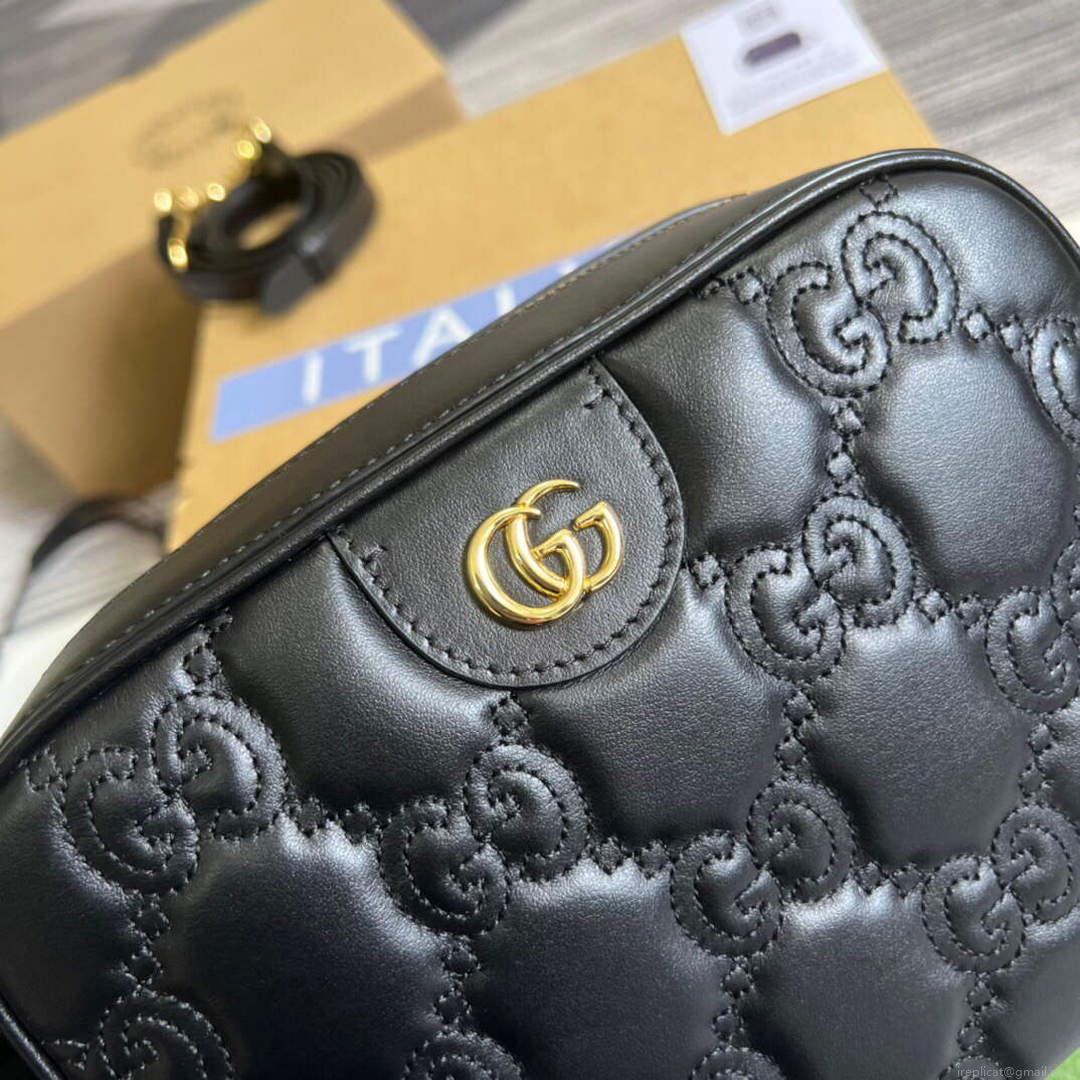 Gucci 702234 GG Matelassé Leather Shoulder Handbag Black