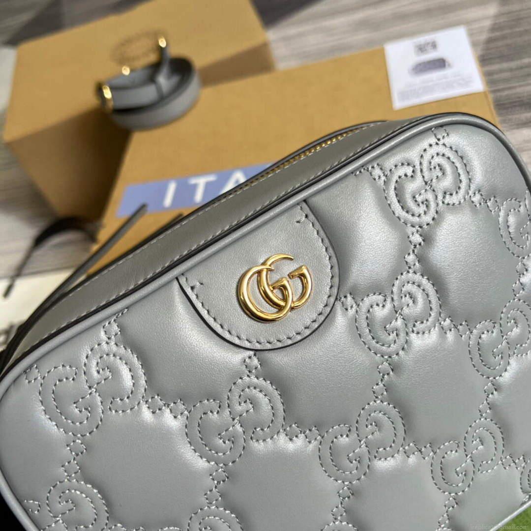 Gucci 702234 GG Matelassé Leather Shoulder Handbag Dusty grey