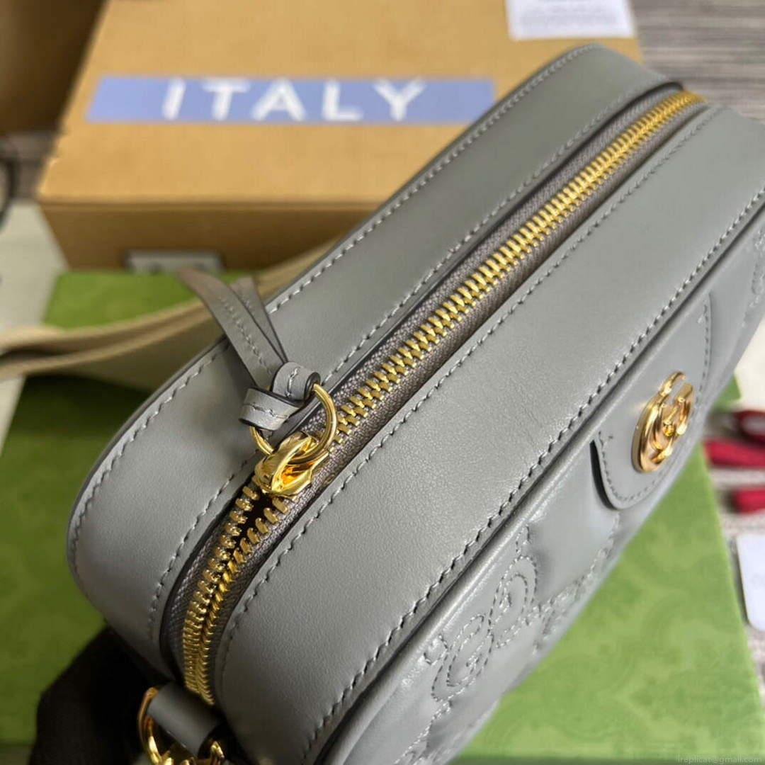 Gucci 702234 GG Matelassé Leather Shoulder Handbag Dusty grey