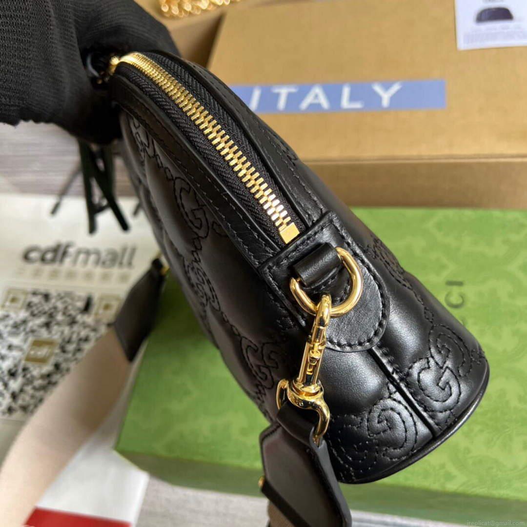 Gucci 702229 GG matelassé leather shoulder bag Black