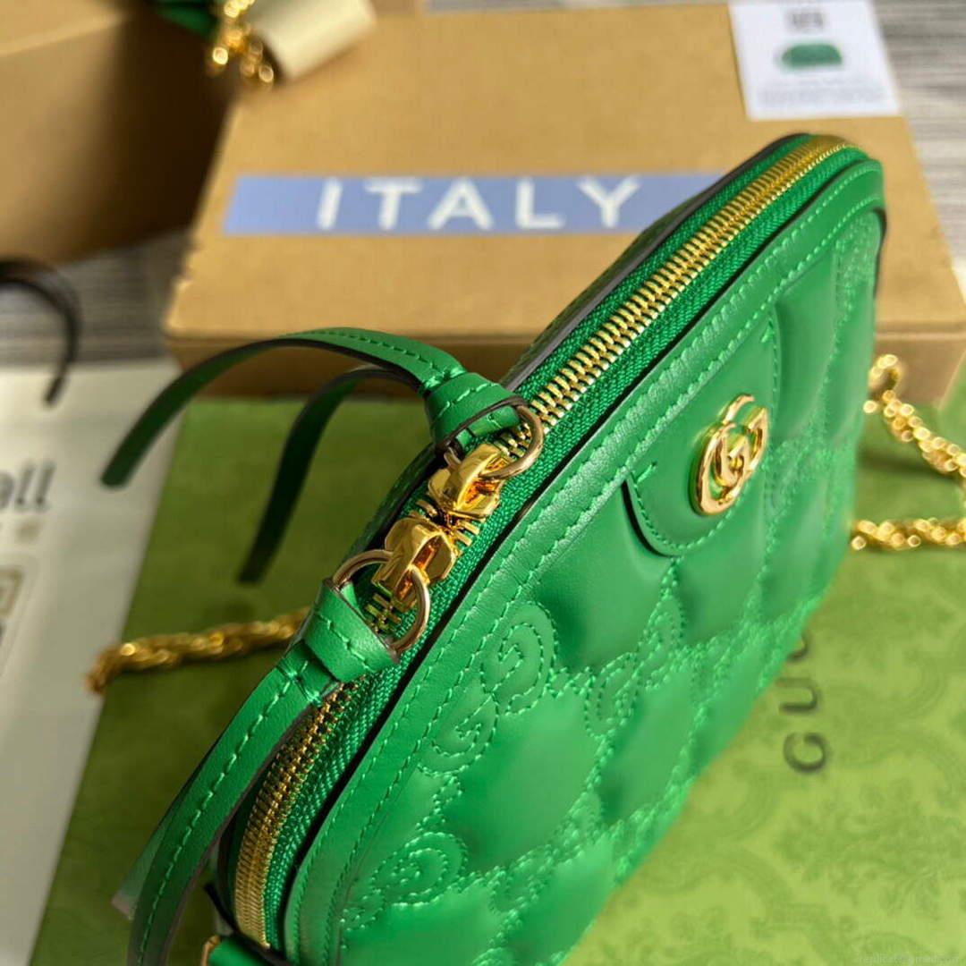 Gucci 702229 GG matelassé leather shoulder bag Bright green