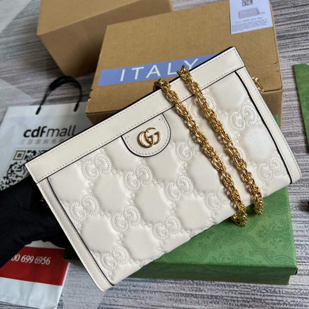 Gucci 702200 GG matelassé leather shoulder bag White