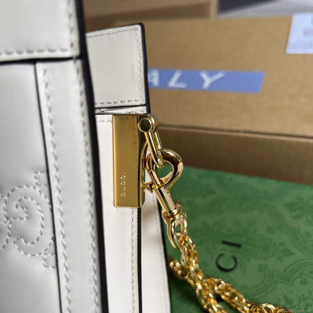 Gucci 702200 GG matelassé leather shoulder bag White