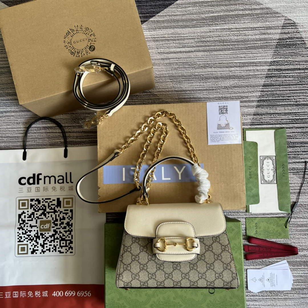 Gucci 703848 Gucci Horsebit 1955 Mini Bag Beige White