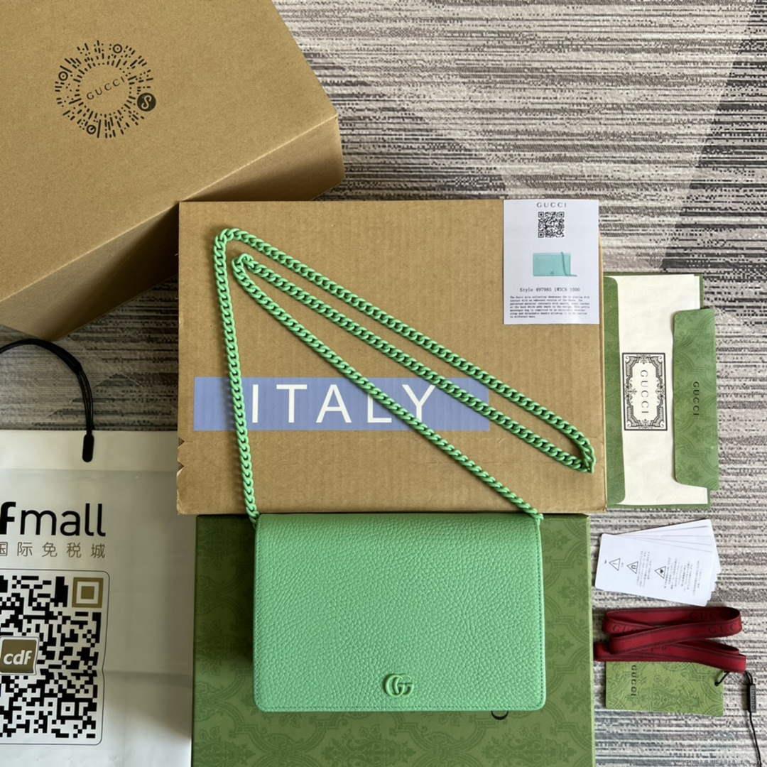 Gucci 497985 GG Marmont Leather Mini Chain Bag Green
