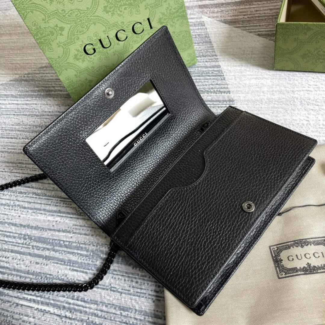 Gucci 497985 GG Marmont Leather Mini Chain Bag Black