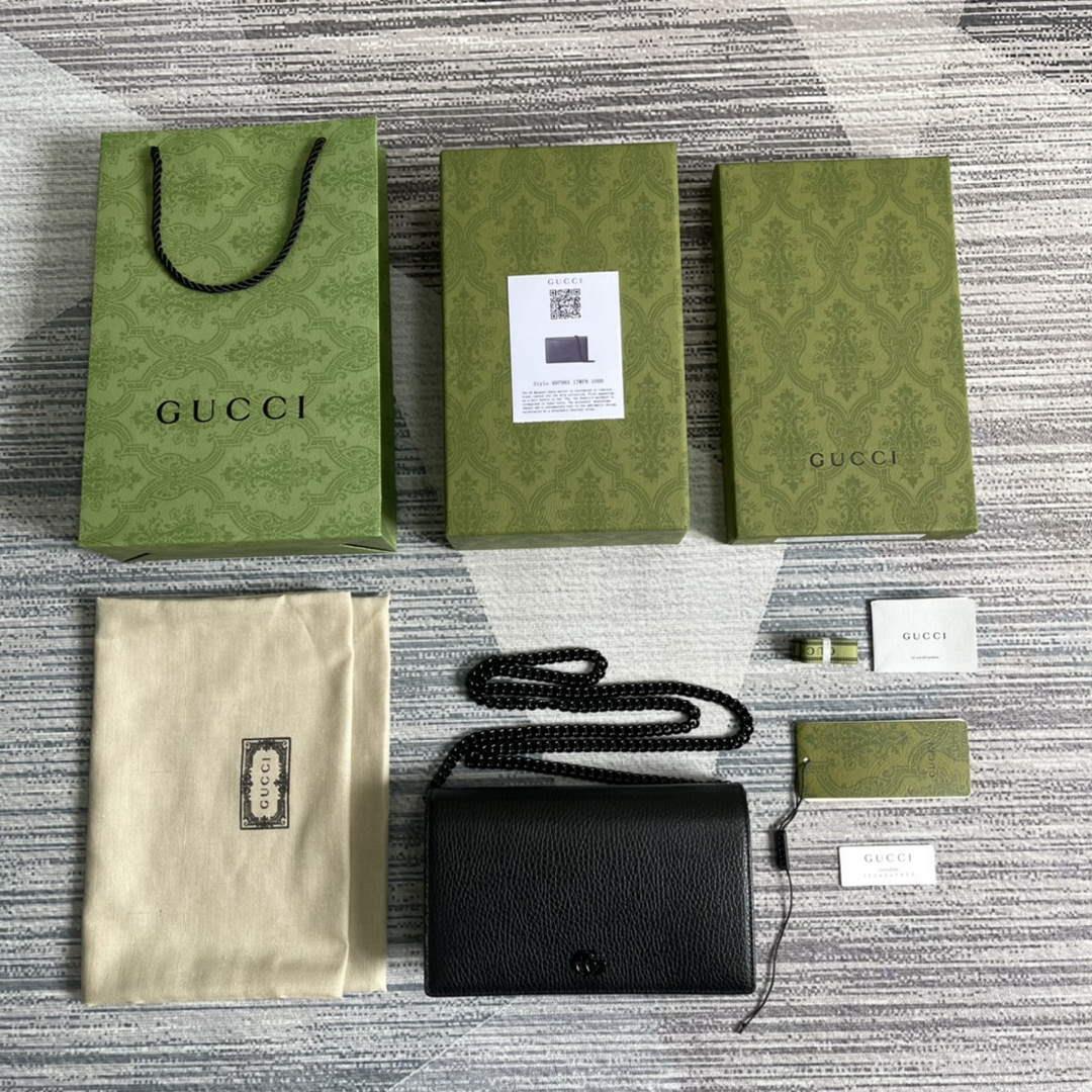 Gucci 497985 GG Marmont Leather Mini Chain Bag Black