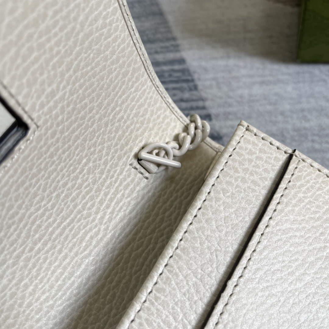 Gucci 497985 GG Marmont Leather Mini Chain Bag White