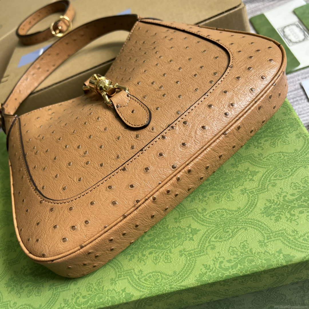 Gucci 636709 Jackie 1961 Small Ostrich skin Bag Brown