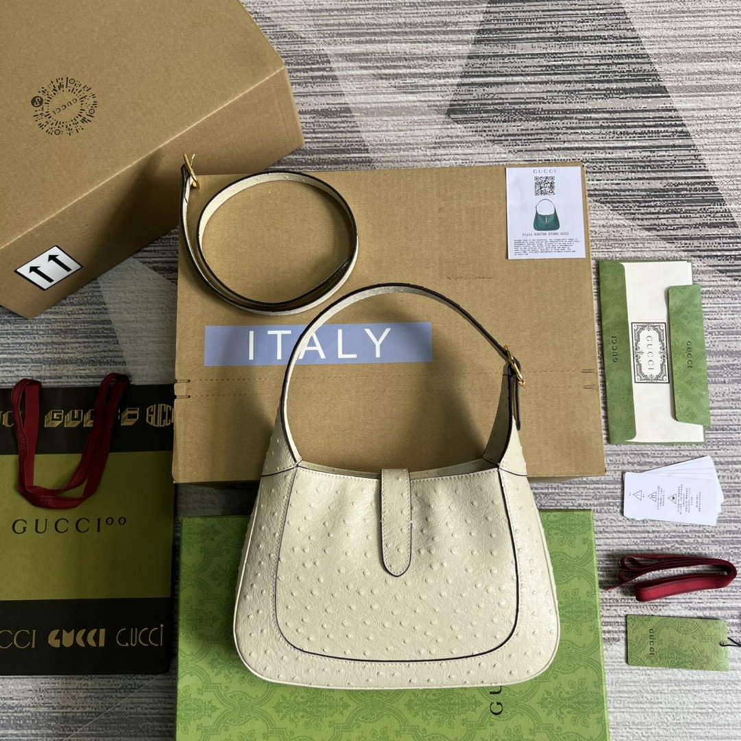 Gucci 636709 Jackie 1961 Small Ostrich skin Bag Beige