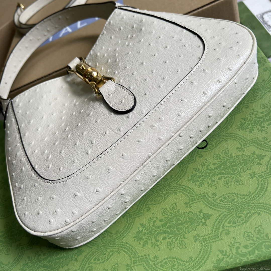 Gucci 636709 Jackie 1961 Small Ostrich skin Bag Beige