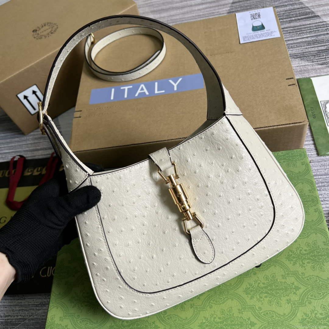 Gucci 636709 Jackie 1961 Small Ostrich skin Bag Beige