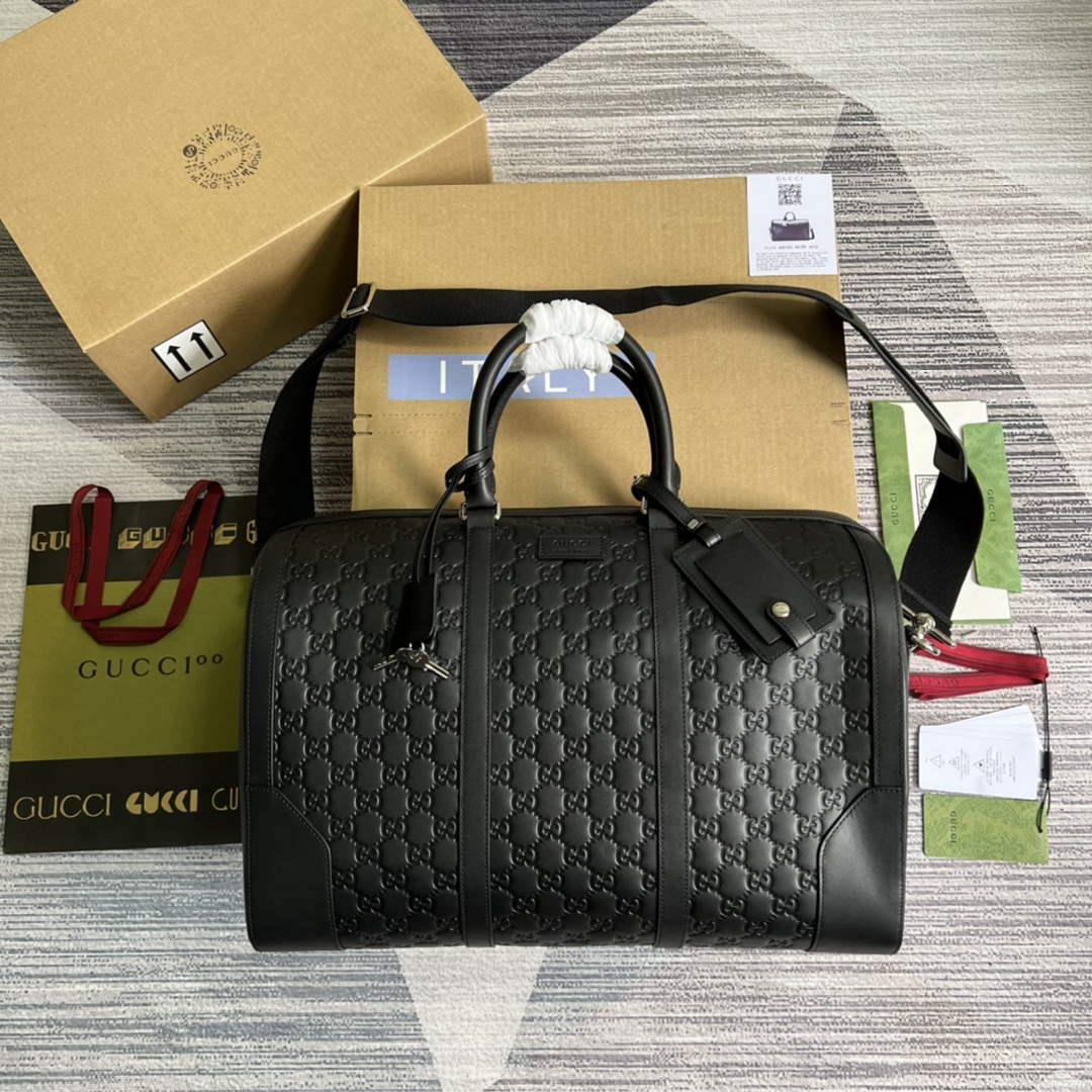 Gucci 406380 GG Embossed Duffle Bag Black