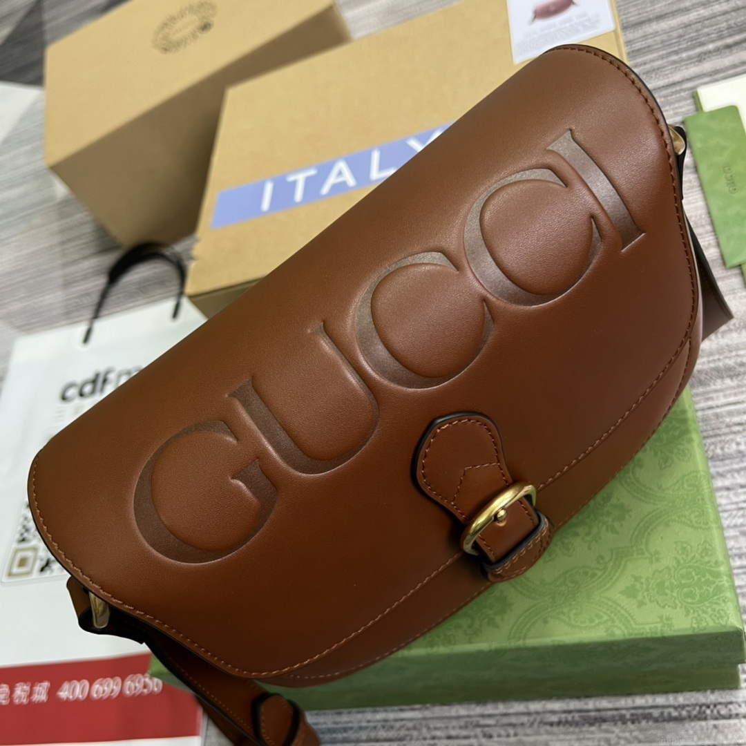 Gucci 675923 embossed leather shoulder UD0FT Bag Brown