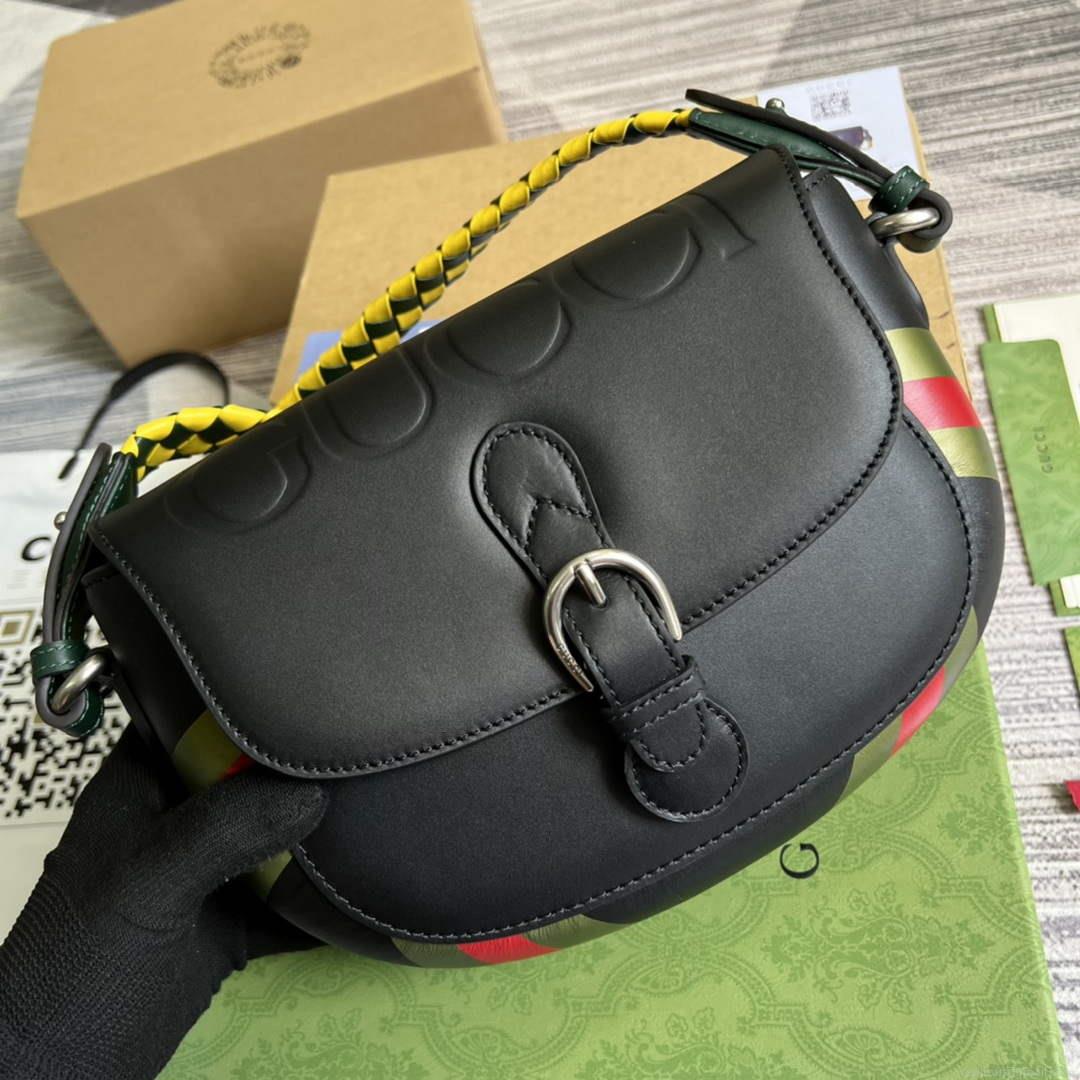 Gucci 679540 Logo-print Leather Shoulder Bag Black