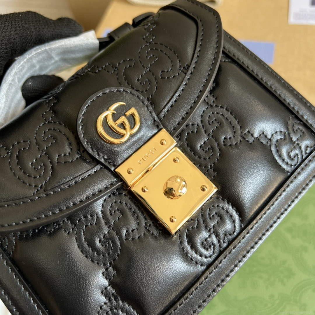 Gucci 724499 GG Matelassé Small Top Handle Bag Black