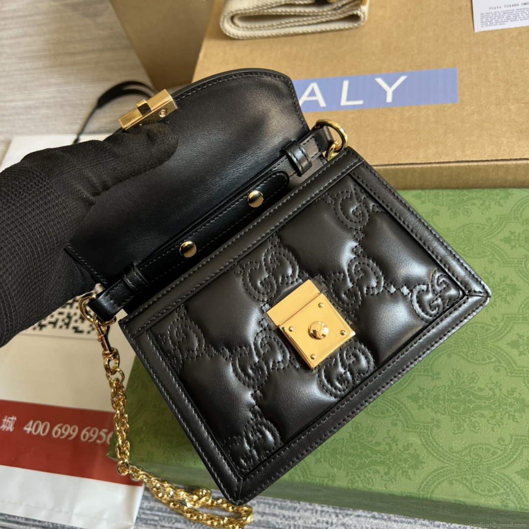 Gucci 724499 GG Matelassé Small Top Handle Bag Black