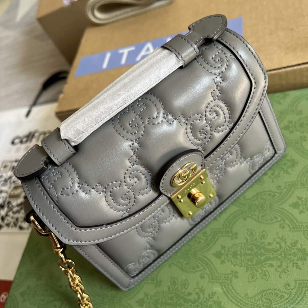 Gucci 724499 GG Matelassé Small Top Handle Bag Grey