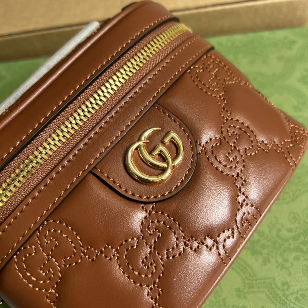 Gucci 723770 GG Matelassé Top Handle Mini Bag Brown