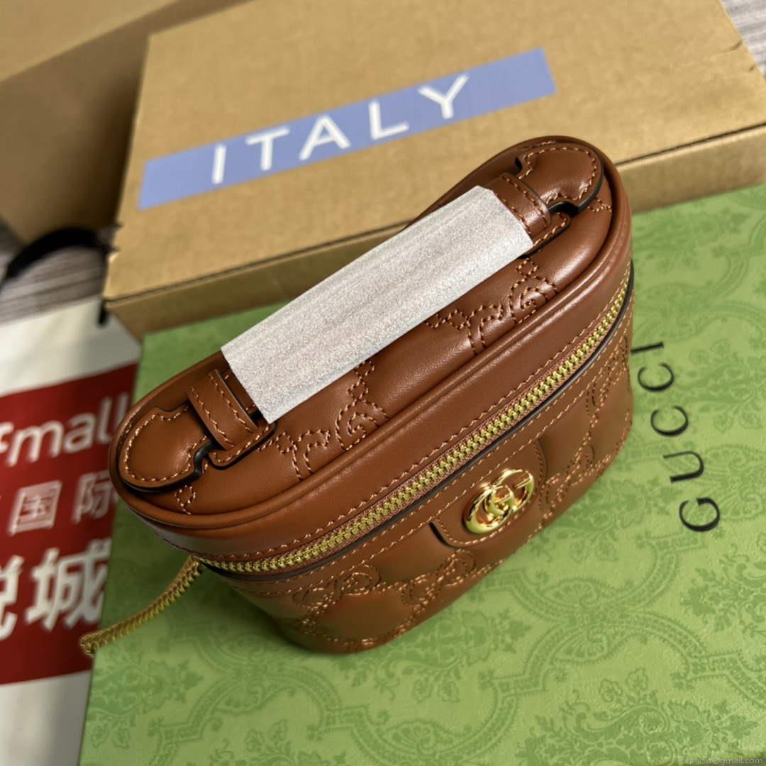 Gucci 723770 GG Matelassé Top Handle Mini Bag Brown