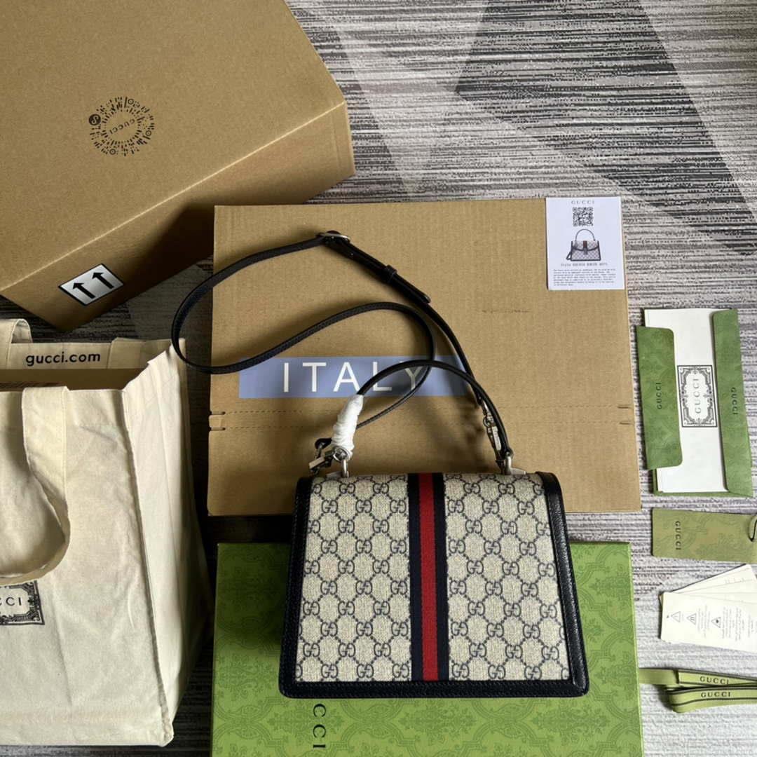 Gucci 651055 Ophidia GG small top handle bag Beige and Black