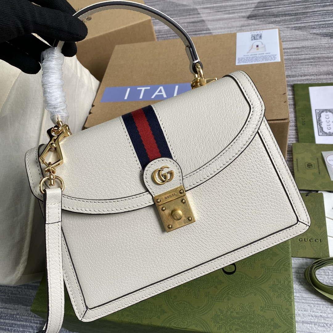Gucci 651055 Ophidia GG small top handle Leather bag White