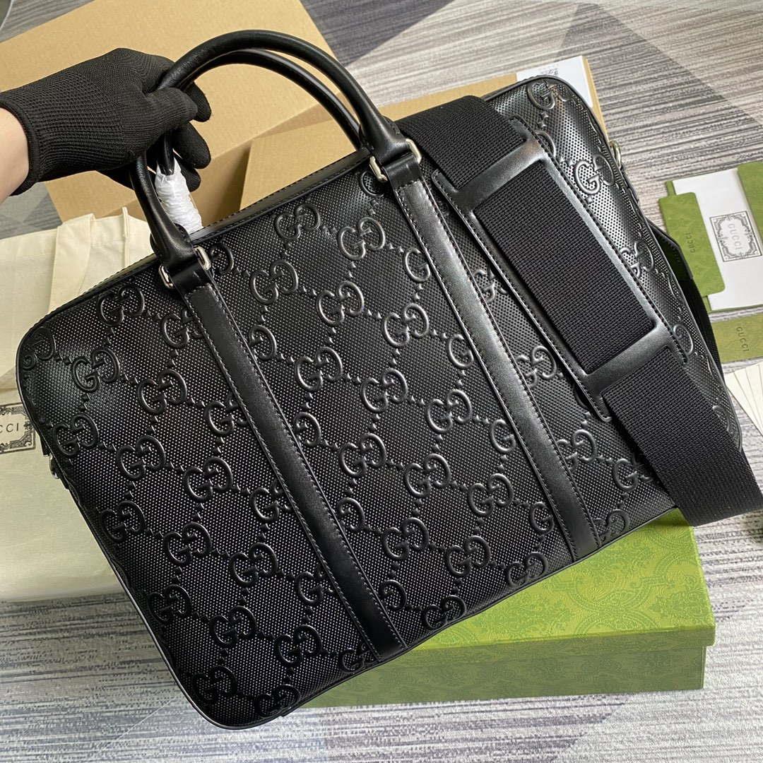 Gucci 658573 Men’s GG embossed briefcase Bag Black