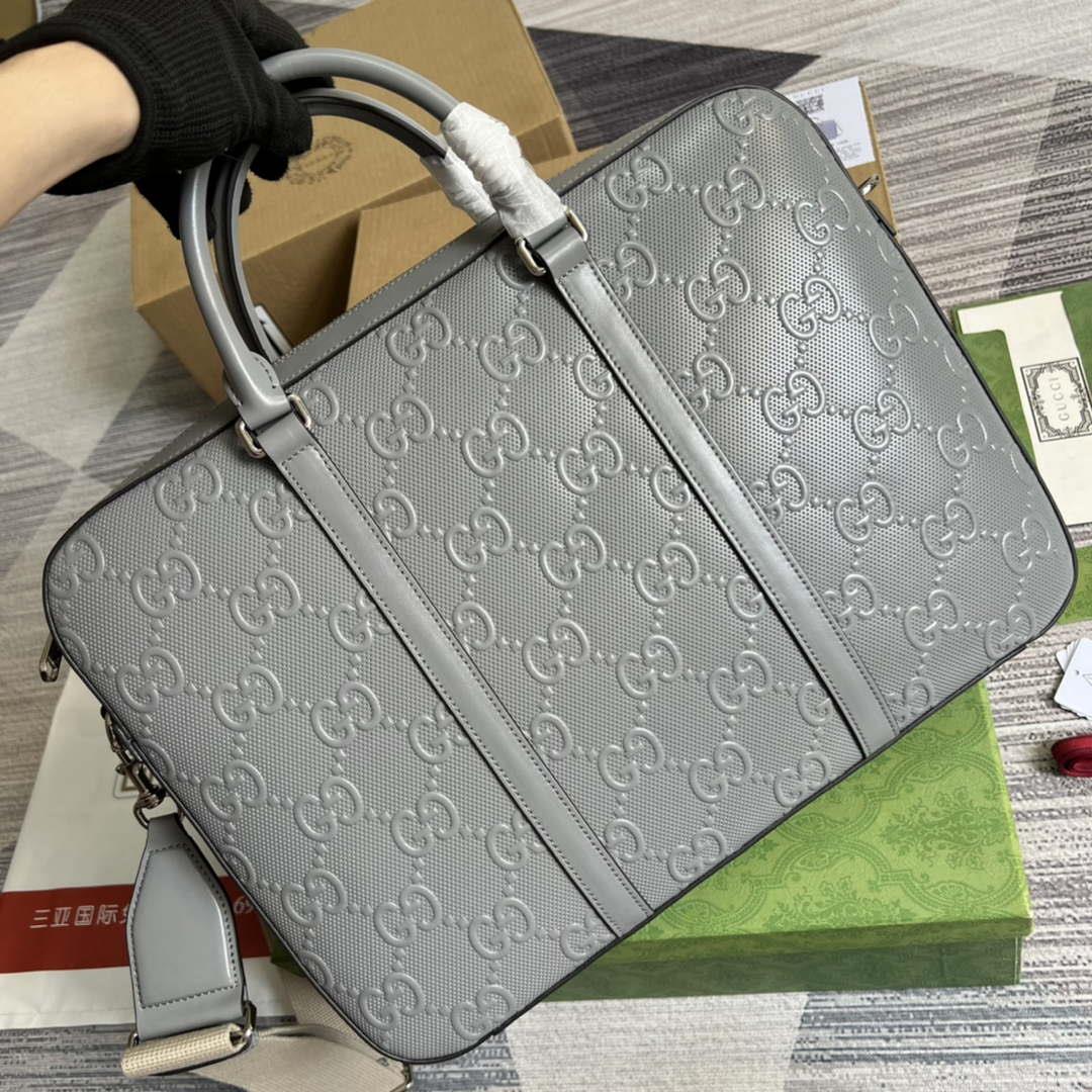 Gucci 658573 Men’s GG embossed briefcase Bag Gray