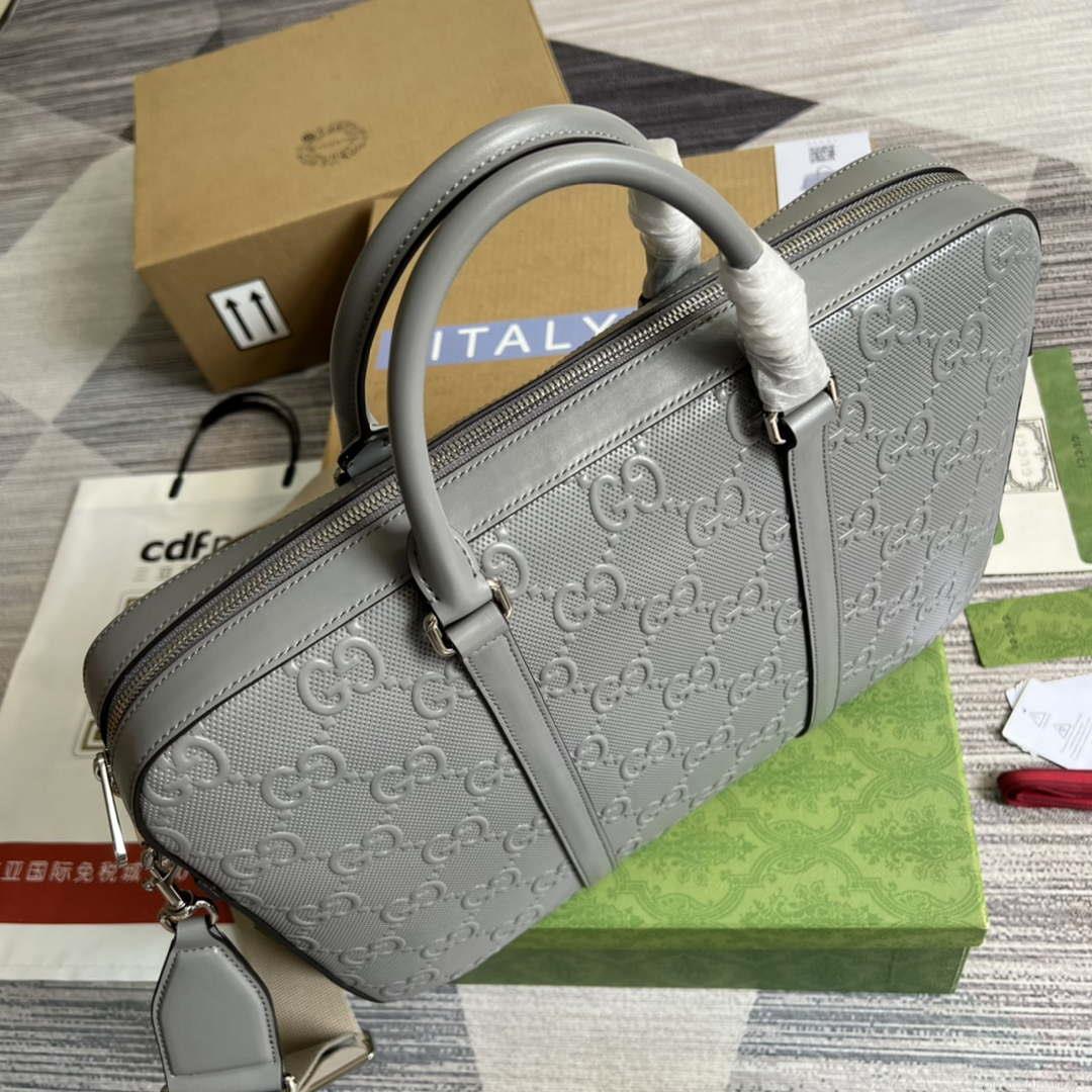 Gucci 658573 Men’s GG embossed briefcase Bag Gray
