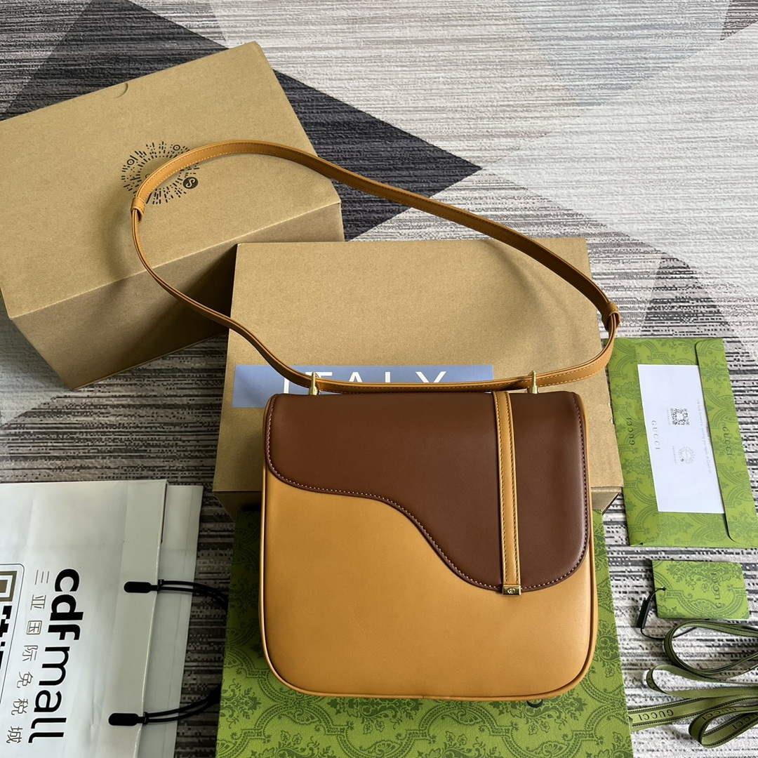 Gucci 740988 Equestrian inspired shoulder bag Cuir and brown