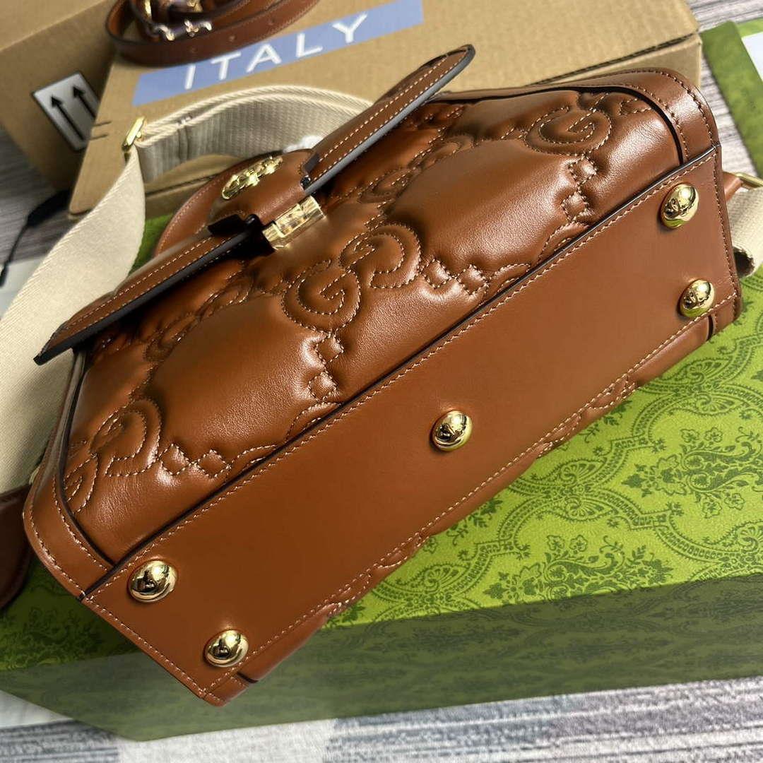 Gucci 736877 GG Matelassé Handbag Brown