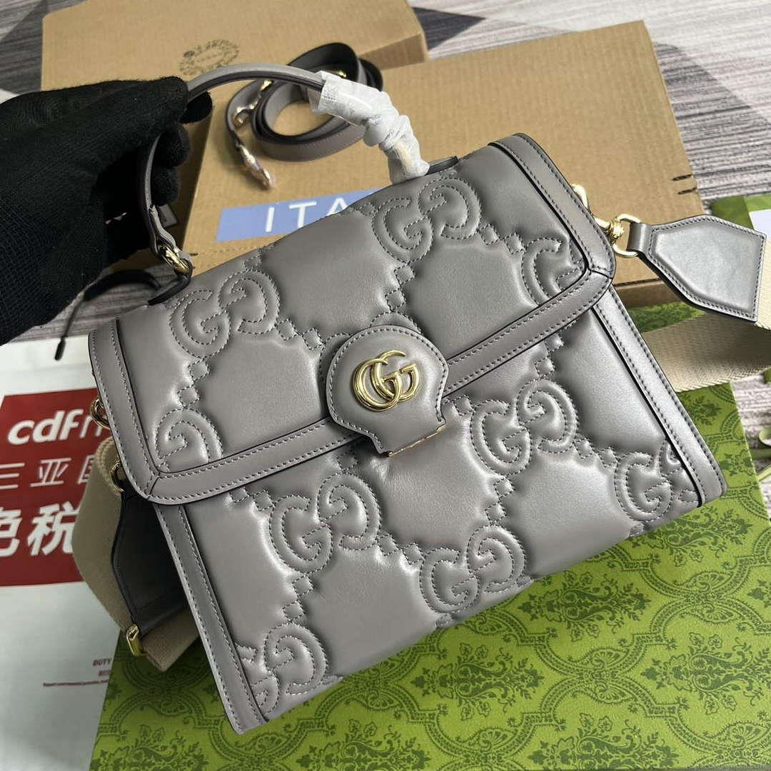 Gucci 736877 GG Matelassé Handbag Grey