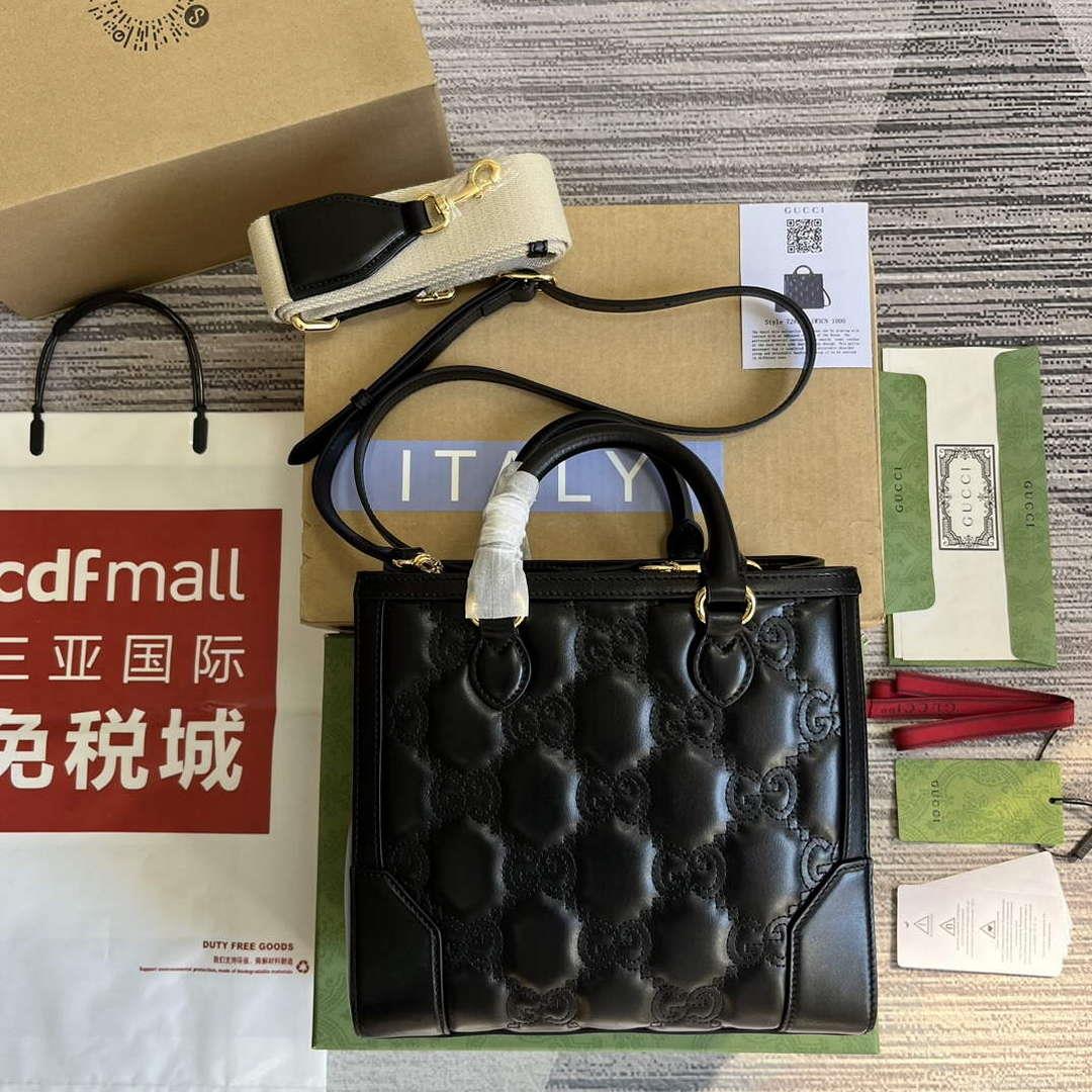 Gucci 728309 GG Matelassé Mini Top Handle Bag Black