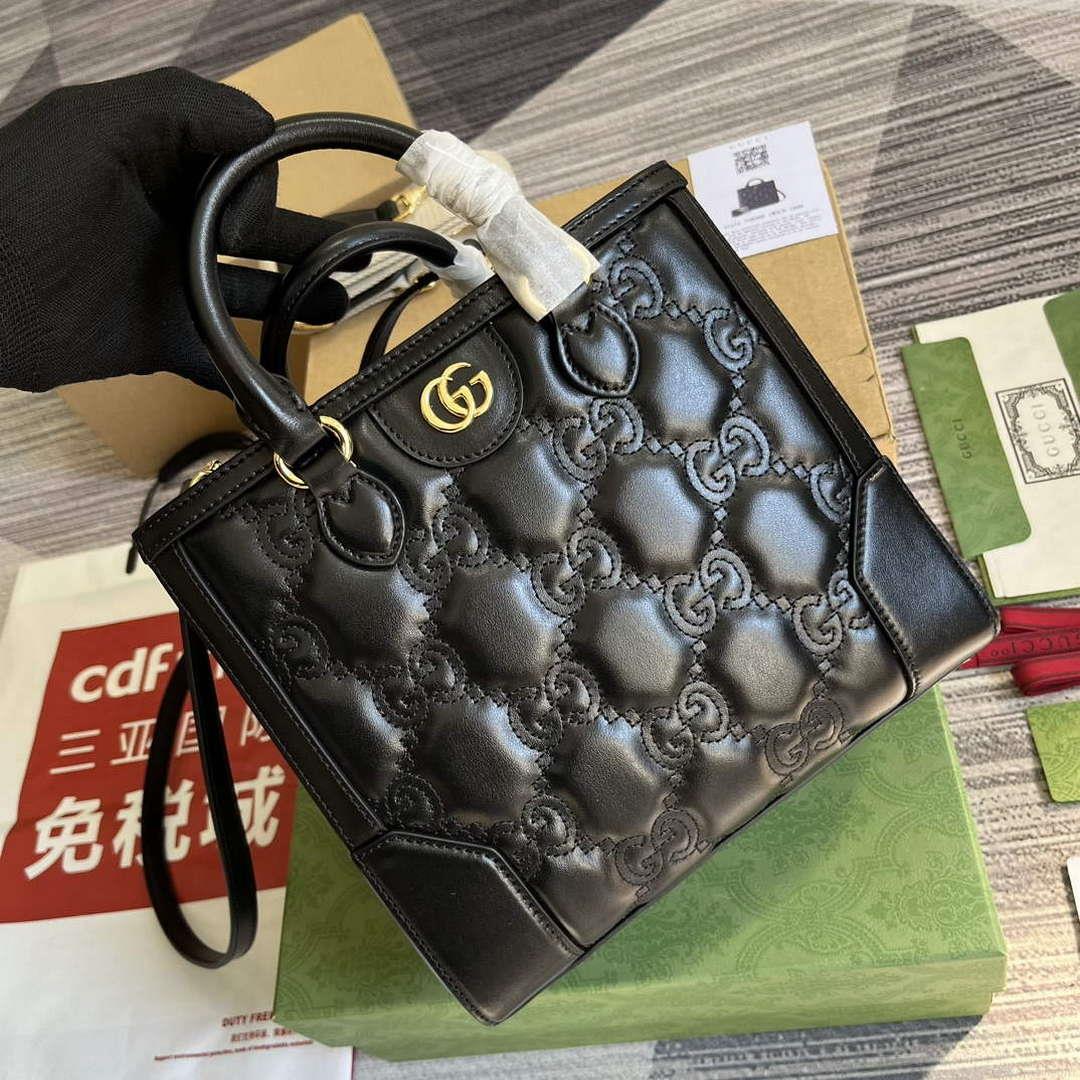Gucci 728309 GG Matelassé Mini Top Handle Bag Black