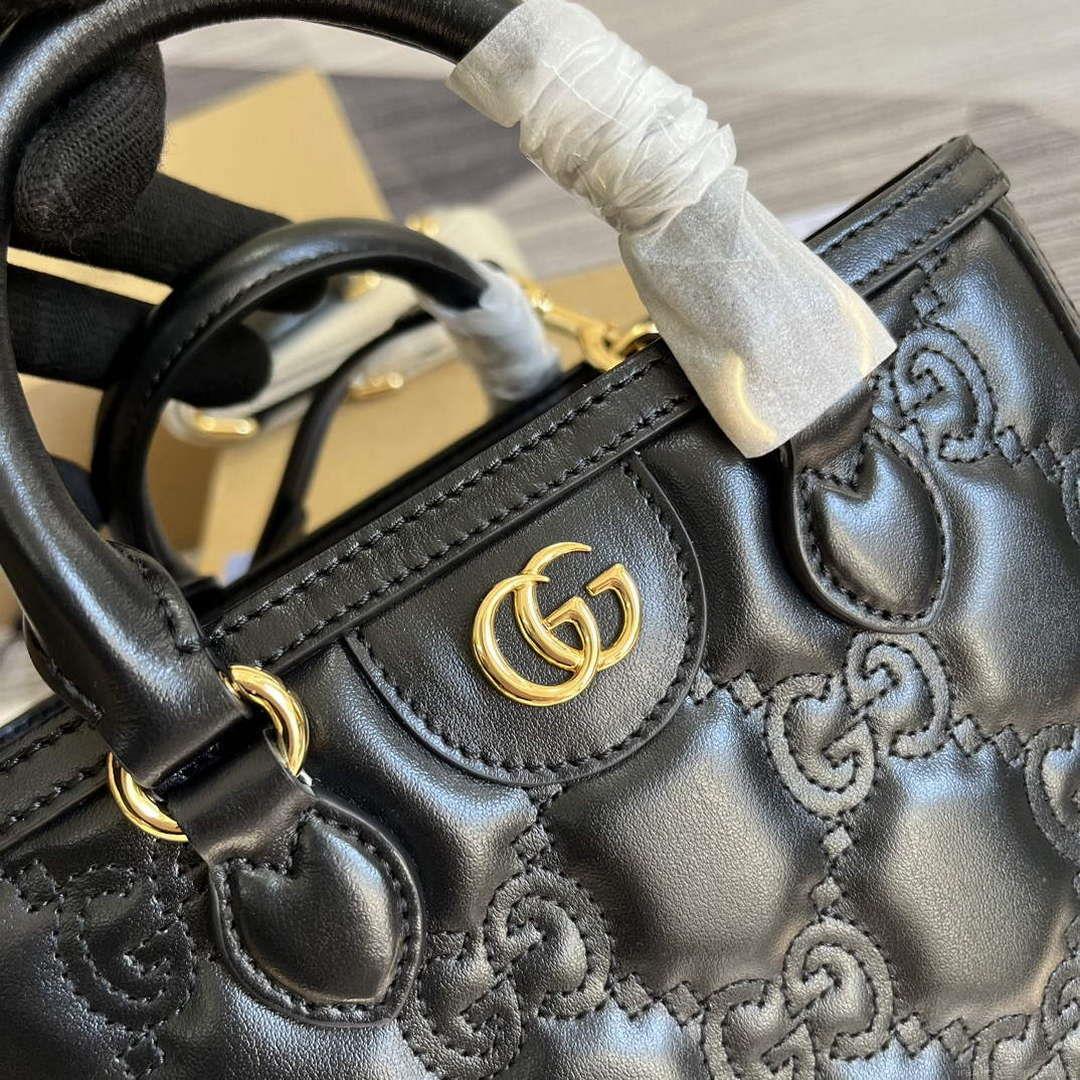 Gucci 728309 GG Matelassé Mini Top Handle Bag Black