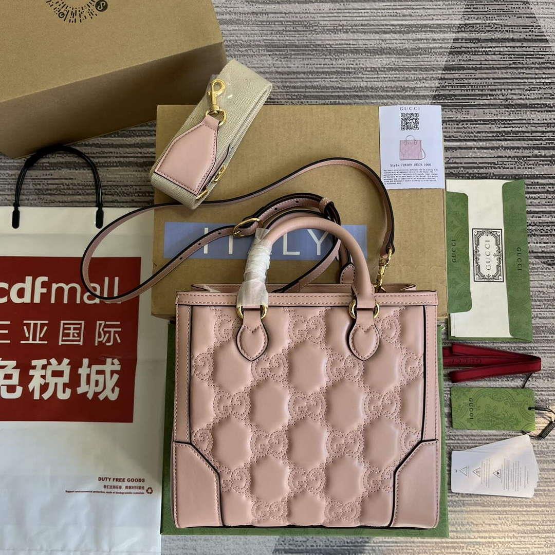 Gucci 728309 GG Matelassé Mini Top Handle Bag Pink