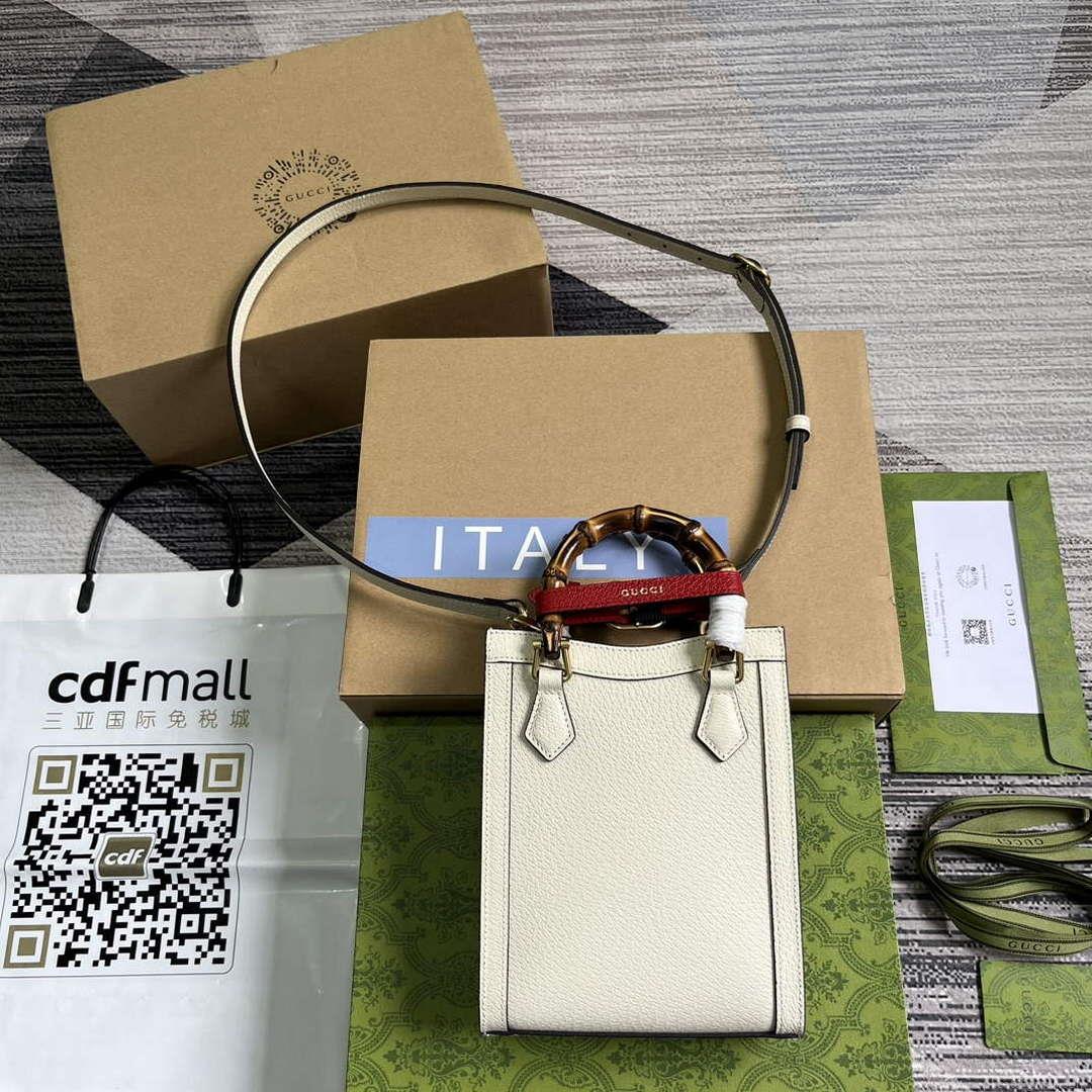 Gucci 739079 Diana Mini Tote Bag White Leather