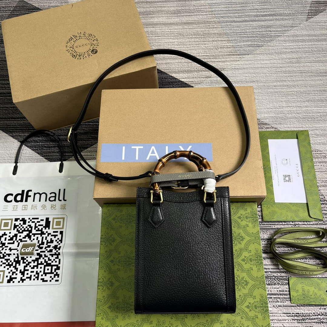 Gucci 739079 Diana Mini Tote Bag Black Leather