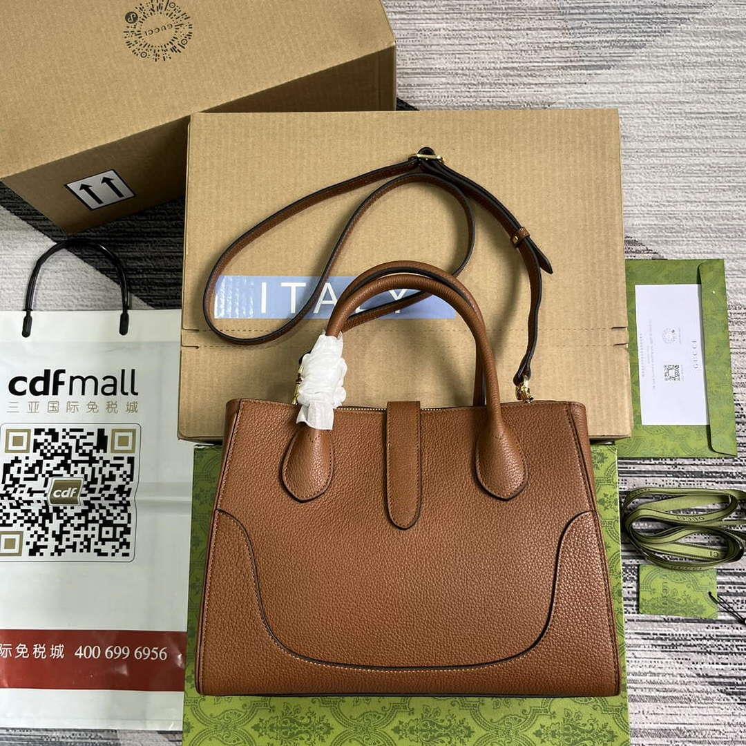 Gucci 727810 Jackie 1961 Small Natural Grain Tote Bag Brown