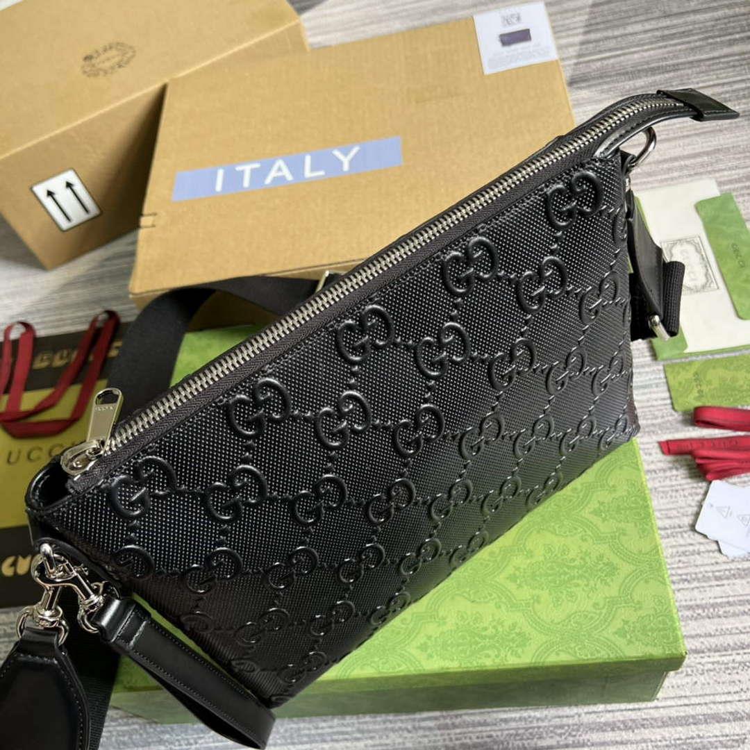 Gucci 696009 GG Embossed Medium Messenger Bag Black