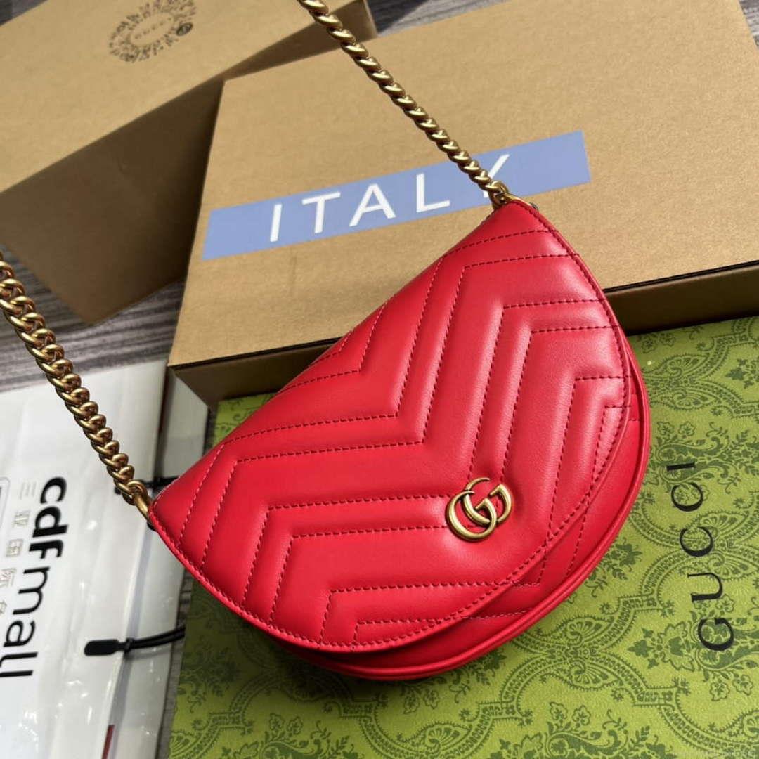 Gucci 746431 GG Marmont Matelassé Chain Mini Bag Red