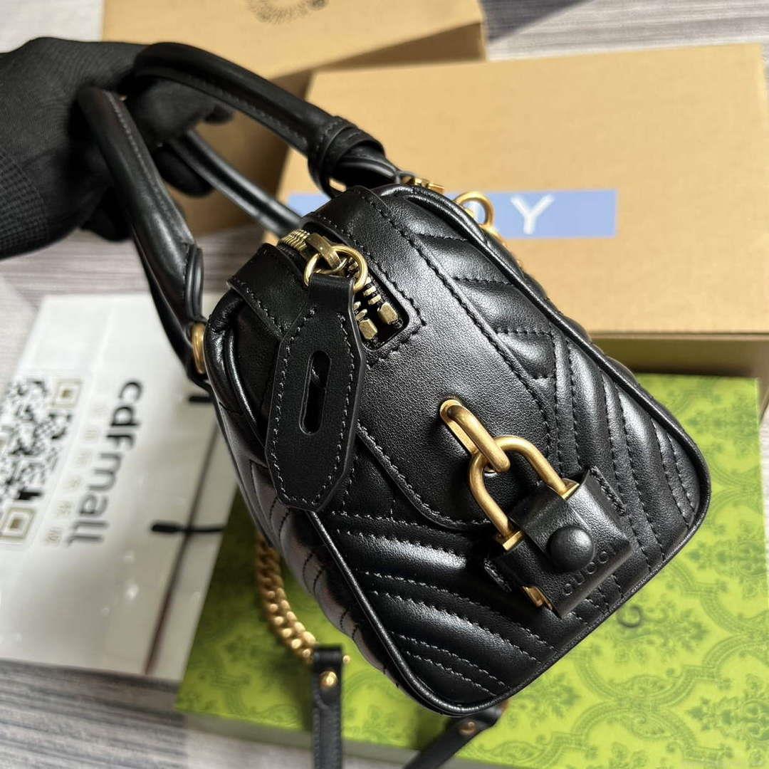 Gucci 746319 GG Marmont Small Top Handle Bag Black