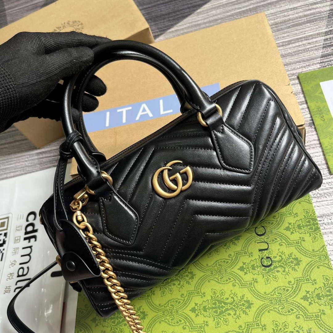Gucci 746319 GG Marmont Small Top Handle Bag Black