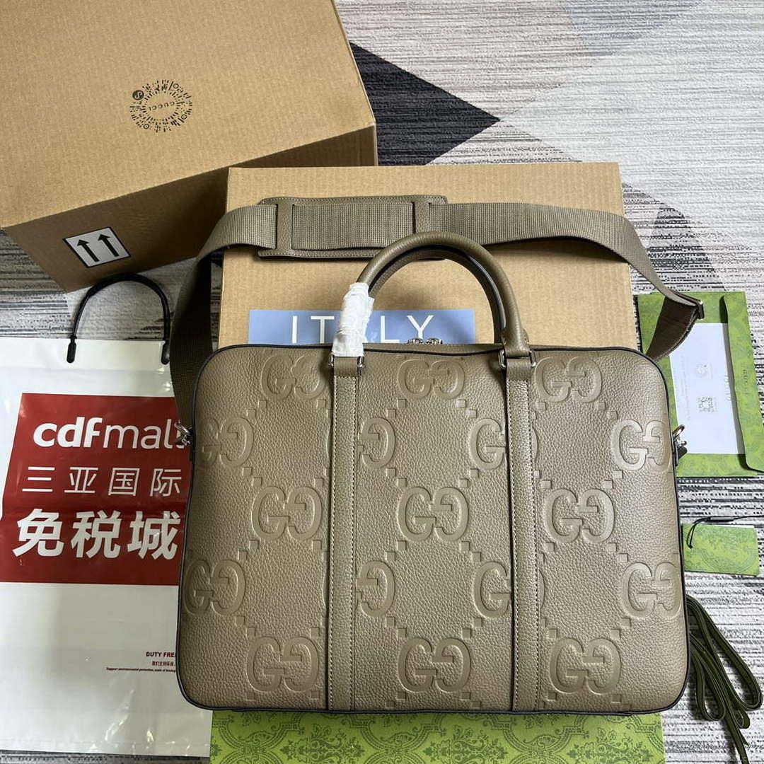 Gucci 658573 Men’s GG embossed briefcase Bag Taupe